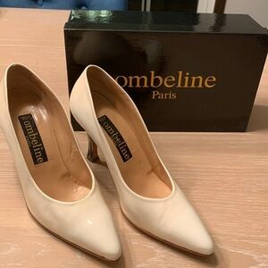 Ombeline Paris pre-loved heels eggshell/ light cream see through 3.5” heels
